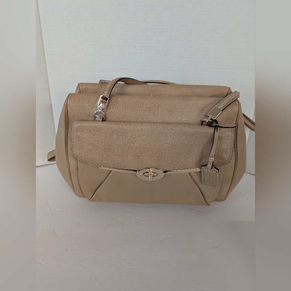 Coach Beige Madison Scatchel Gold Sparkles Leather NWT - Picture 1 of 9